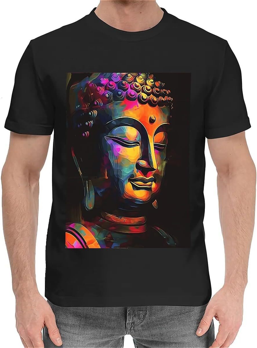 T shirt for Mens Mens Novelty T-Shirts Graphic 2D Print Summer Short Sleeve Colorful Abstract Buddhas Face Shirts Tshirt Graphic Tee Casual Tops Cloth