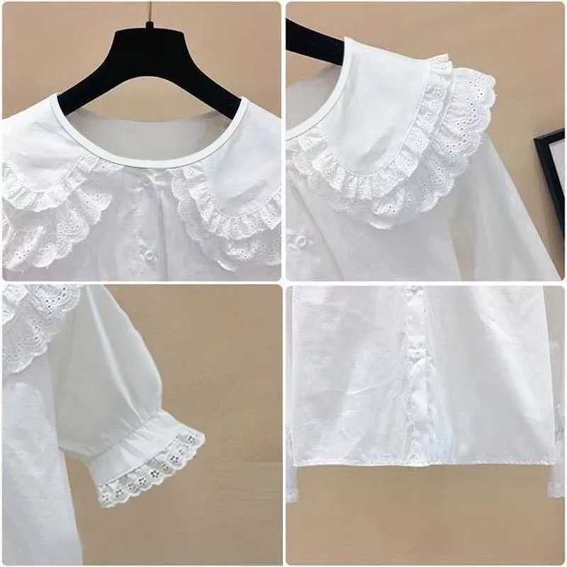 Summer 4-13 Years School Uniform Girls White Blouse Short Sleeve Shirts For Kids Girl Blouses Preppy Style Tops Children ClothesT250320