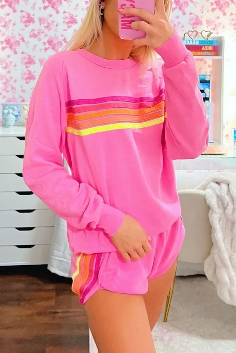 2025 Spring Sports Shirt Track Set Womens Long Sleeve Loose Shorts Fashion Casual 2piece 250320