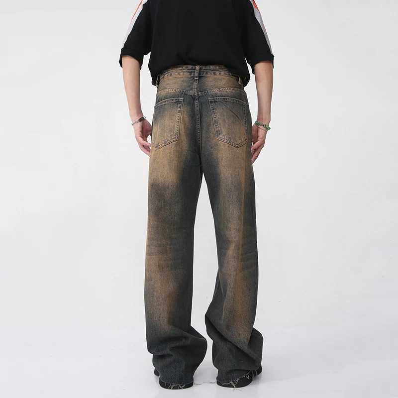 IEFB Retro Mens Burr Jeans Summer New Gradient Straight Denim Pants Street Mens Casual Wide Legs Trousers 9W460T250319