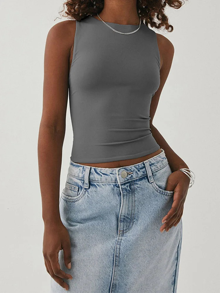 Sleeveless Tight Bottomed Shirt With Round Neck Racerback Top 250320