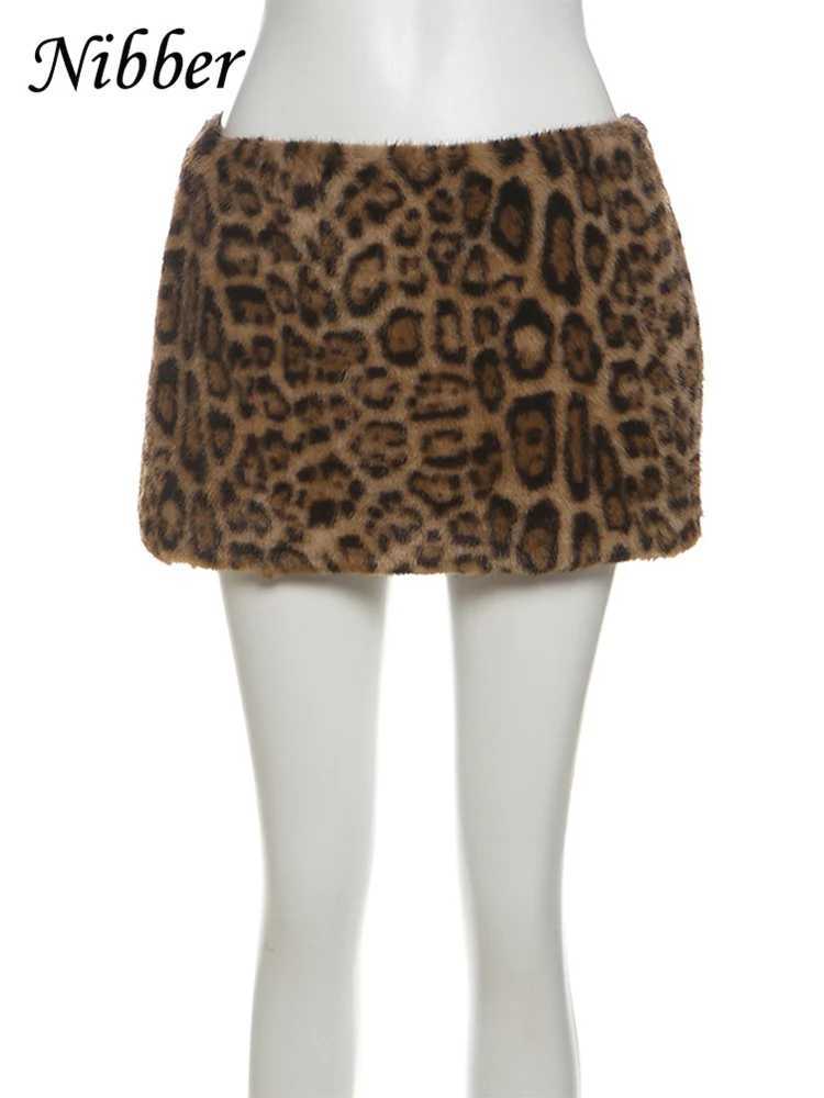 Nibber Furry Leopard Print Mini Skirts Elasticated Waist Sexy Midnight Hot Chick Classic Trend Charming Concise Winter BotXJ250320