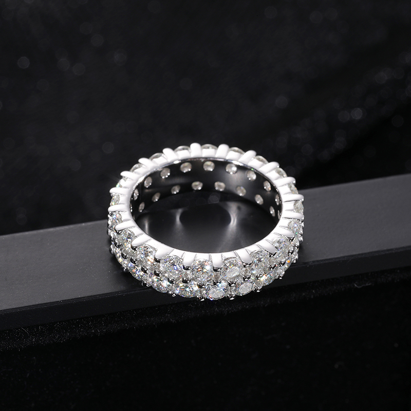 Top Quality 2 Rows 3mm VVS1 Moissanite Rings For Men Hip Hop Jewelry 100% 925 Sterling Silver HipHop/Rock Bling Ring Gift