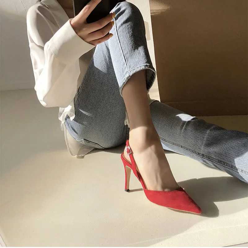 2023 Beautiful Elegant Multicolor Flock Womens Sexy High Heels Pumps Sandals Dress Dating OL Pump Valentine Shoes 6/10CMC250319