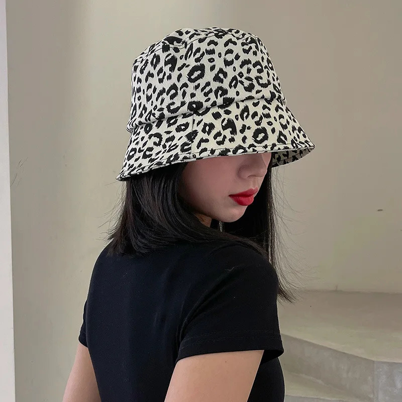 Summer Bucket Hat For Women Fashion Leopard Print Cotton Foldable Portable Panama Unisex Beach Fishing Bunny Sun Hat Hip Hop Bob 250320