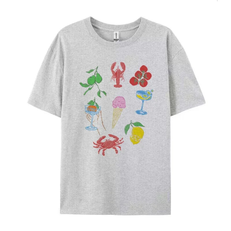 Women Retro Italian Food T-Shirt Cute Lobster Seafood T Shirt Cocktail Fruit Graphic Tee La Dolce Vita Shirt Summer Vacation Top 250320