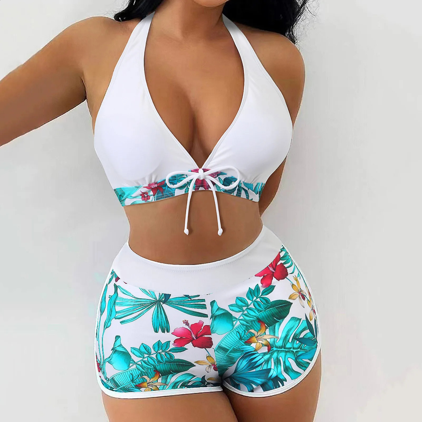 Teenage bikini set womens swimsuit tropical printed shorts two pieces 250319