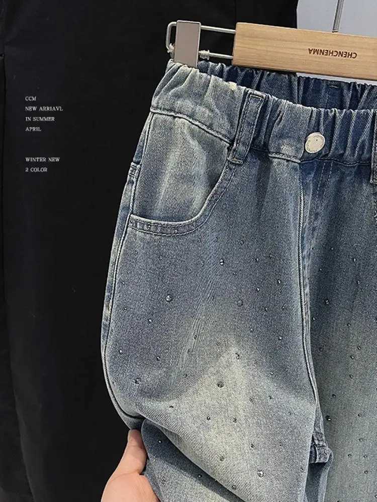 Girls hot print jeans spring/summer new style childrens loose straight leg pants Korean version girls wide leg pantsT2502320