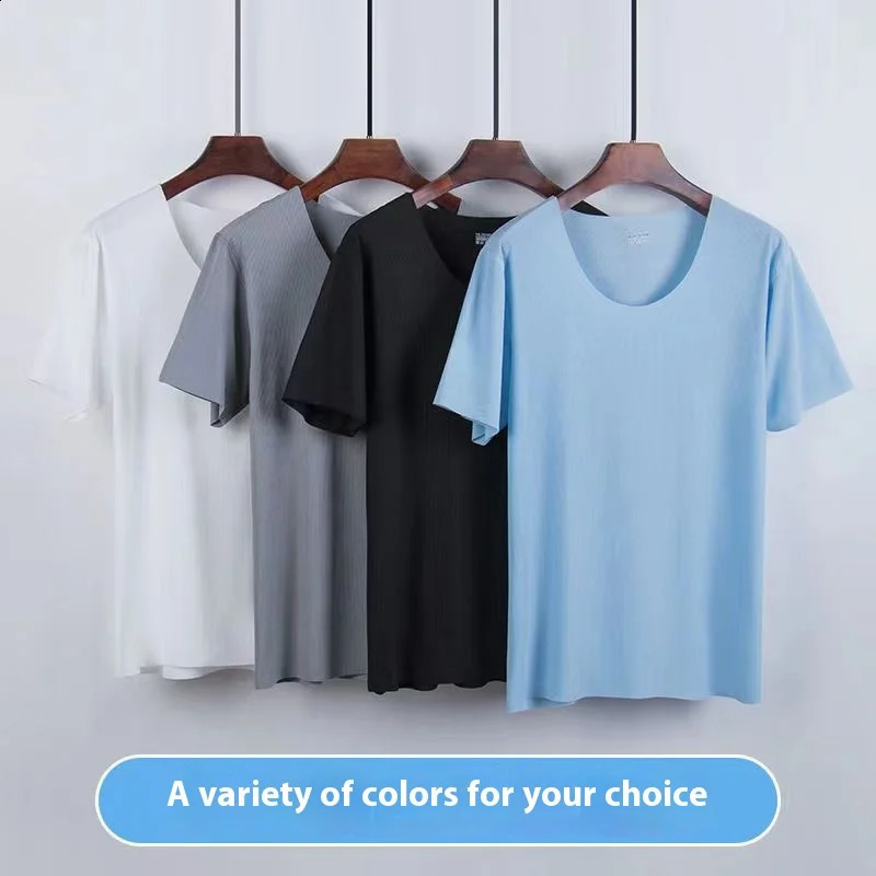 Mens TwoPiece Summer Thin Section Senior Ice Silk Feeling Round Neck Solid Color Short Sleeve Suit Sports Casual Homewear 250319
