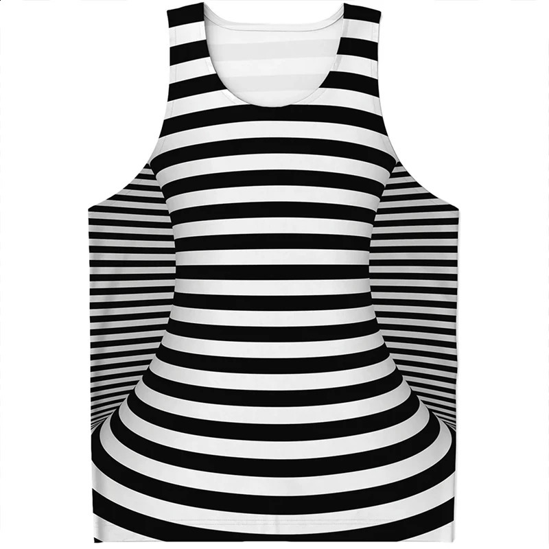 Latest mens black and white striped printed Harajuku vest summer sportswear fitness gym top sleeveless hoodie 250319