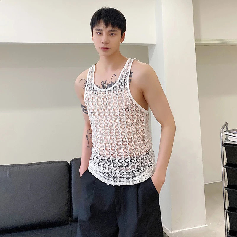 LUZHEN Summer Hollow Perspective Trendy Sleeveless Tank Top Personalized Fashion Street Original Mens Tank Top LZ2121 250318