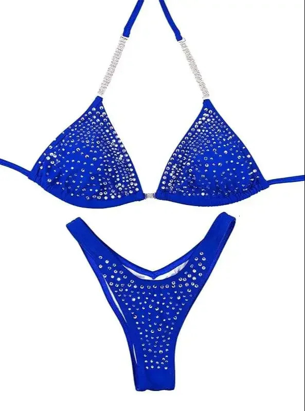 NPC IFBB Competition Bikini Posing Suit for Women Rhinestone Connectors Scrunch Bikini 250317