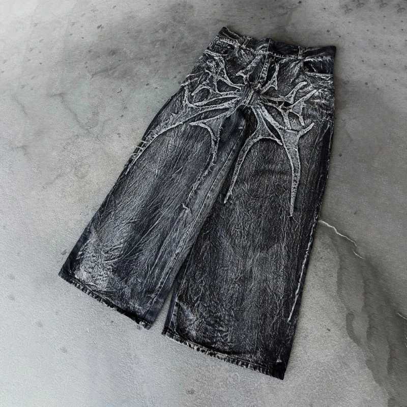 Y2K Phantom Jeans Street Spider Embroidery Patch Hip Hop Street Clothing Gothic Retro Oversized Pocket Set Unisex Mop PantsT250319