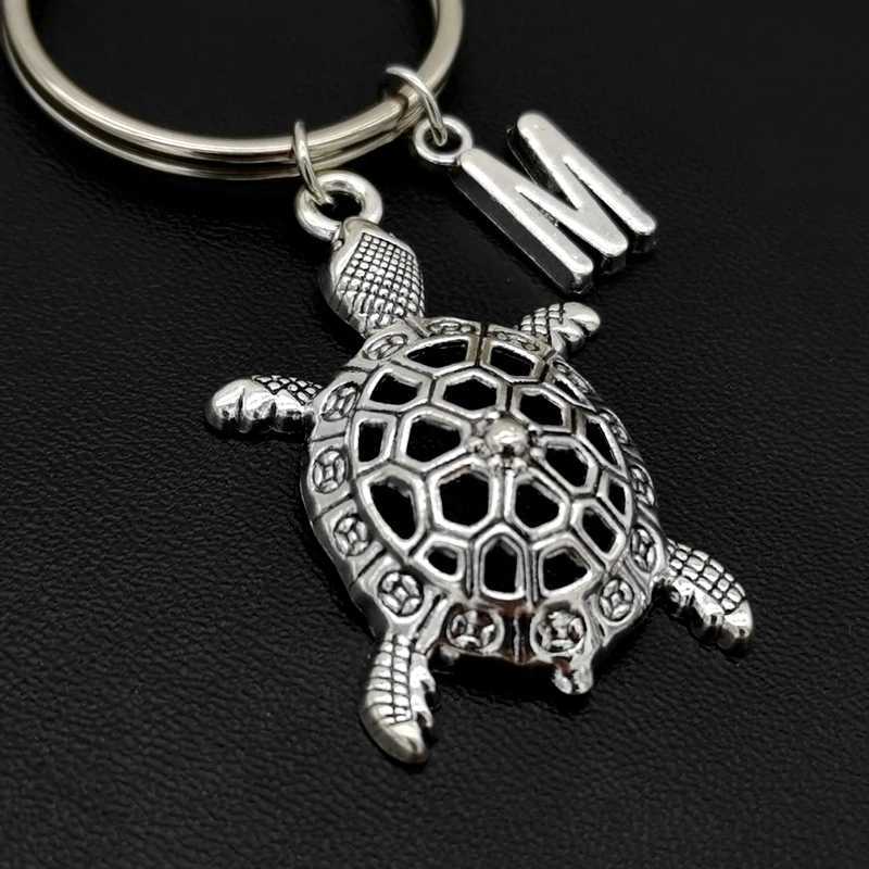 26 Letters Initial Keychain Turtle Pendant Key Chain Cute Turtle Charm Keyring Turtle Lover Jewelry GiftsXJ250319