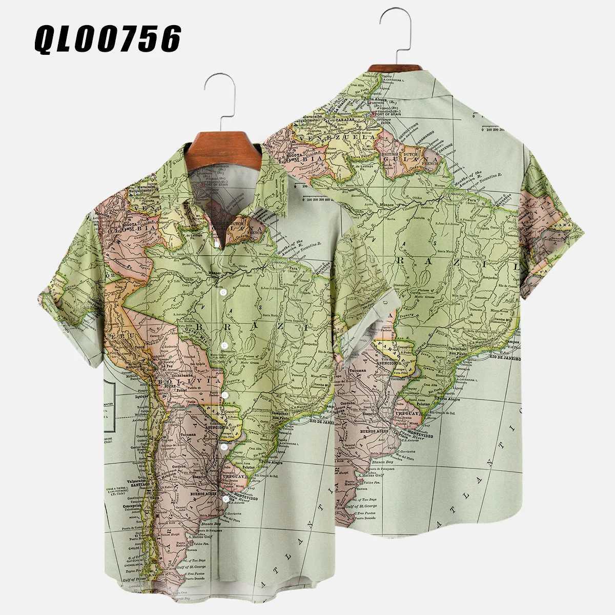 Hawaii shirt map 3D printed shirt mens shirt mens casual vocal lapel shirt summer beach Camisa travel casual shirt M250320