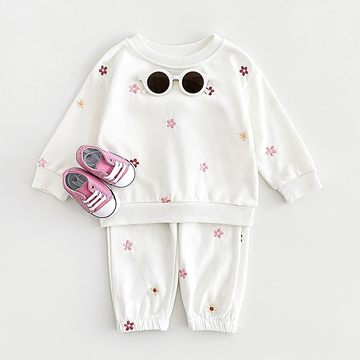Winter baby clothing set warm pure cotton autumn basic floral embroidery twopiece womens 250319