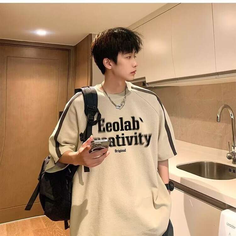 American style short summer new trendy brand printed raglan sleeves loose half sleeved men's T-shirt