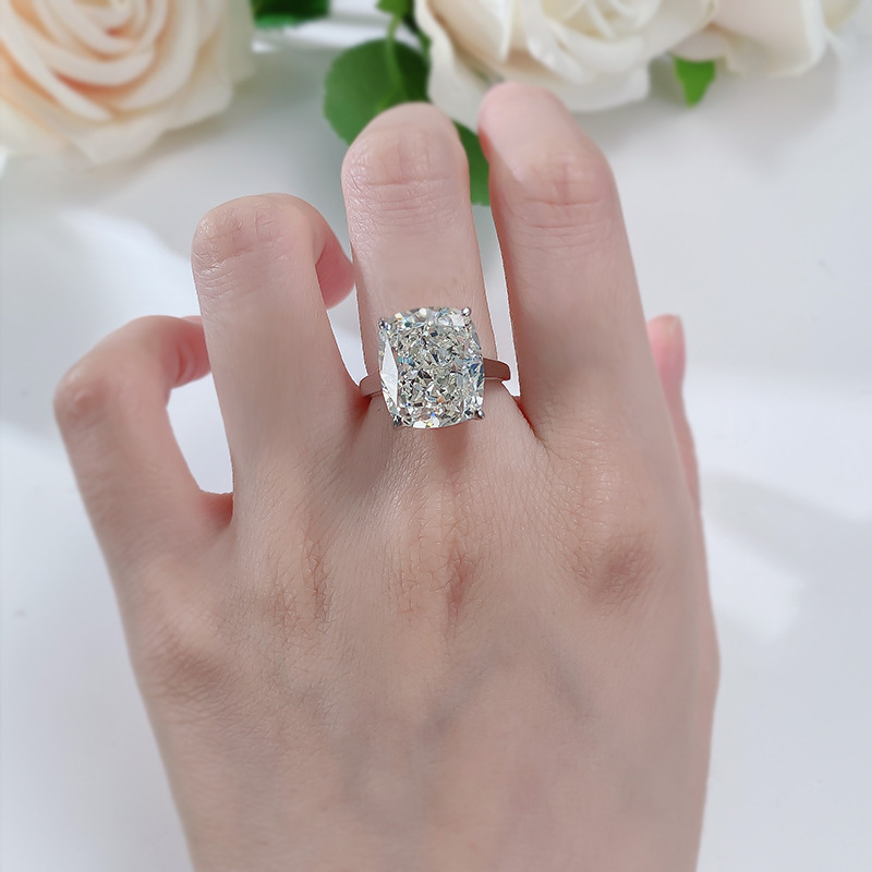 6CT Large Ice Cushion Shape White Moissanite Diamond Gemstones Party Wedding Rings Soild 100% 925 Sterling Silver Women Engagement Band Ring Gift