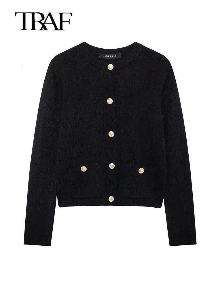 Autumn Golden Breasted Cropped Cardigan Knitted Short Sweaters Cardigans For Women Long Sleeve Button Knitwears Coat