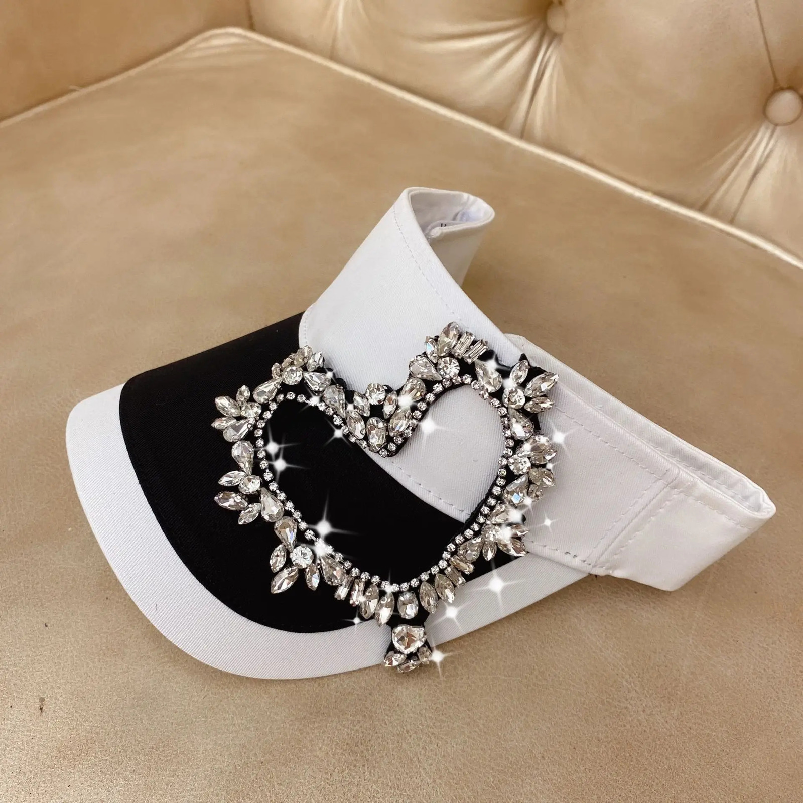Summer Product Super Flash Heavy Handmade Rhinestone Love Fashion Empty Top Hat Outdoor Travel Leisure Sun hat Travel Sunscr 250320