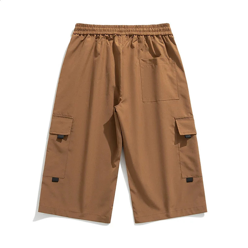 Mens Summer Cropped Pants Drawstring Cargo Shorts Sweatpants Loose Style Big Size Man Baggy Short 250319
