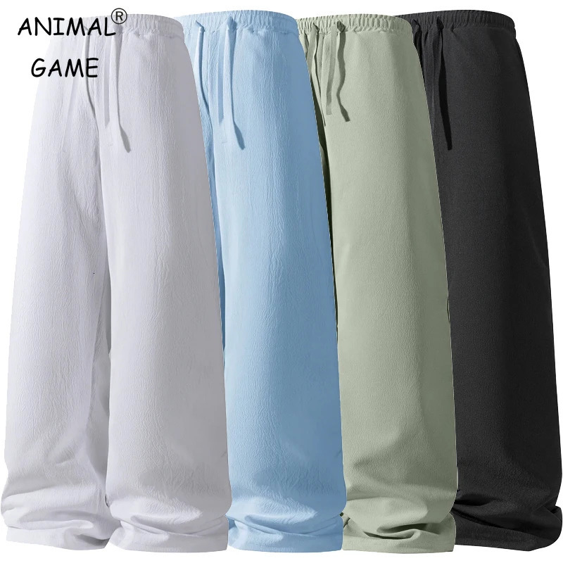 Mens Breathable Sweatpants Fashion Solid Color Cotton Casual Pants Joggers Streetwear Loose Lightweight Thin Men 250320