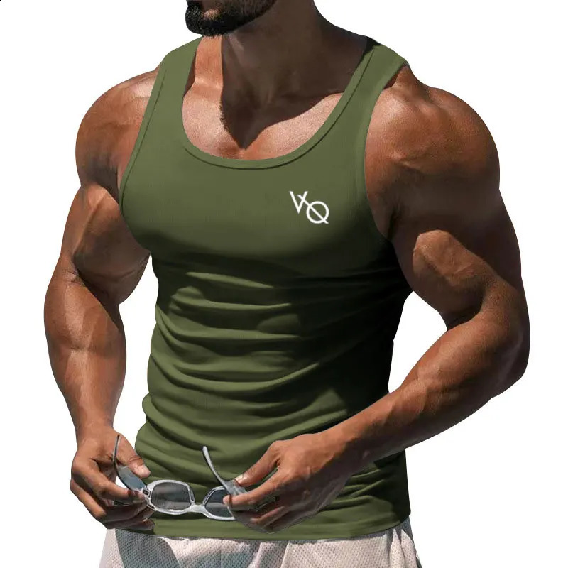 2024 Mens Tank Top Summer Gym Exercise Square Collar Sleeveless Tshirt Breathable And Comfortable Casual Sports Vest 250319