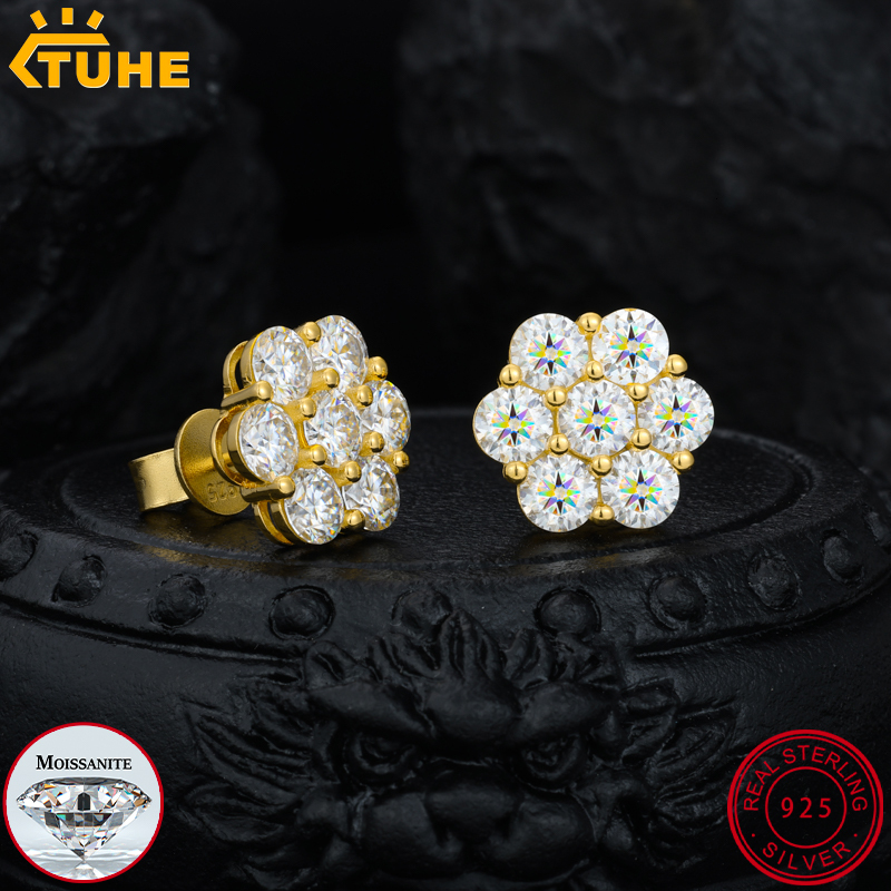 TUHE Unisex Test Passed Round Ice out Moissanite Earring Classic Silver 925 Fashion Earrings Engagement Gift