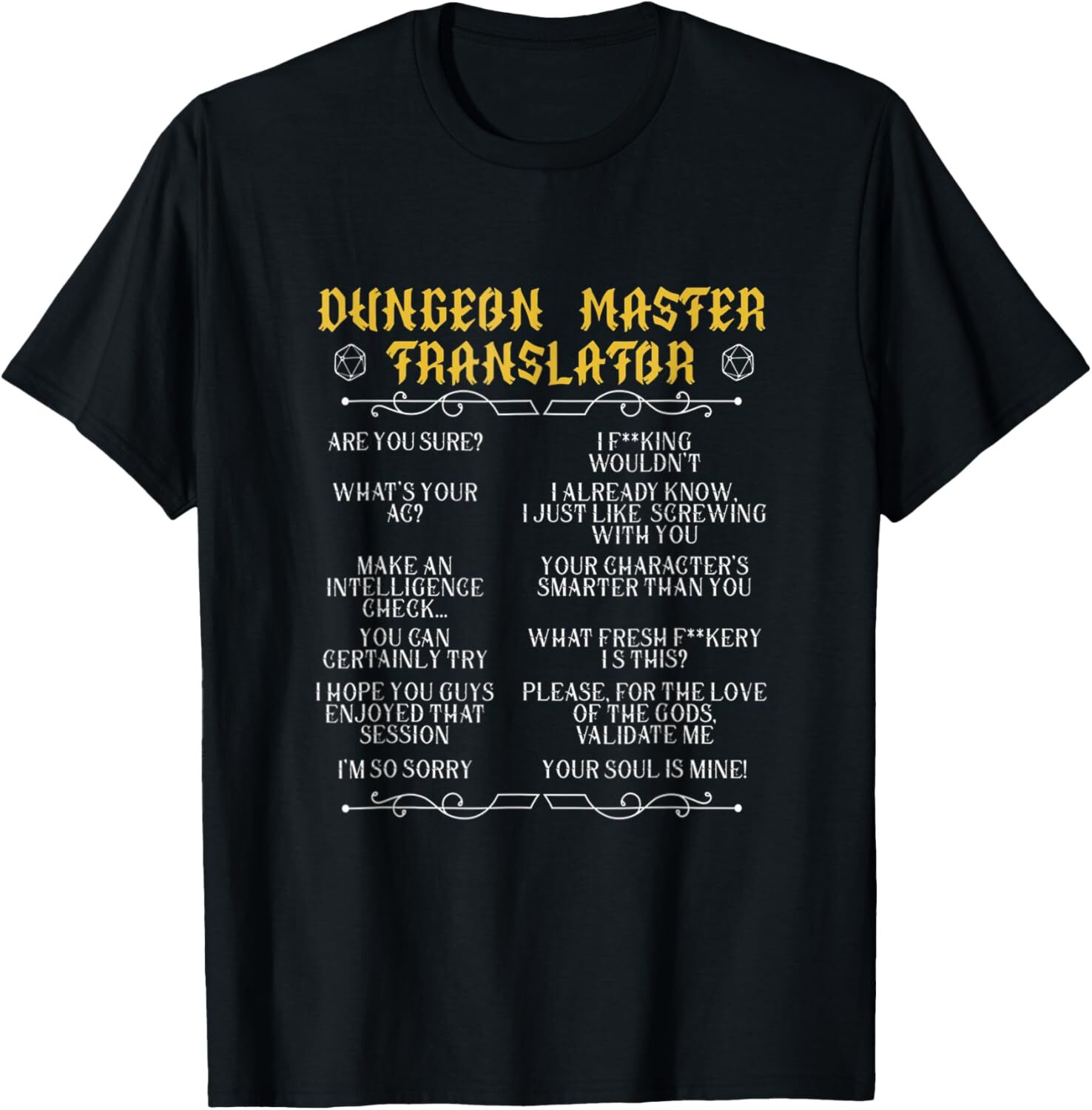 T shirt for Mens gaming-master,board game,role-playing game,player,dungeon Graphic Tee Casual Tops Clothes Short sleeve cool