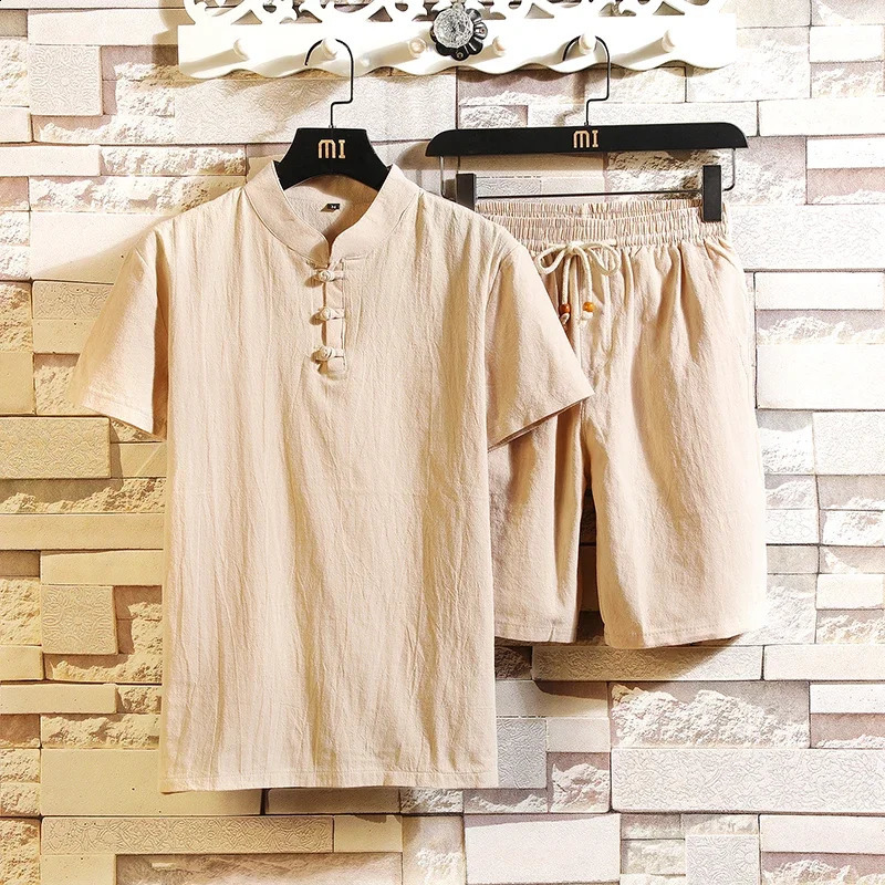Customizable Mens Short Sleeve T-shirtShorts 2PC Set Solid ShirtShorts Home Suits 250314