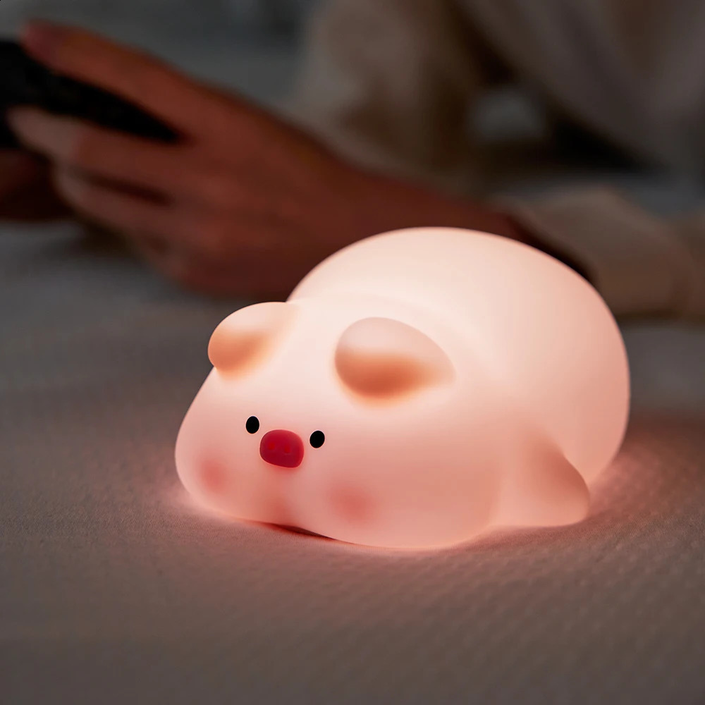 Silicone Night Light Piggy Pat Lamp Accompanying Sleeping Induction USB Rechargeable Bedroom Sleeping Bedside Lamp For Boys Gift 250319