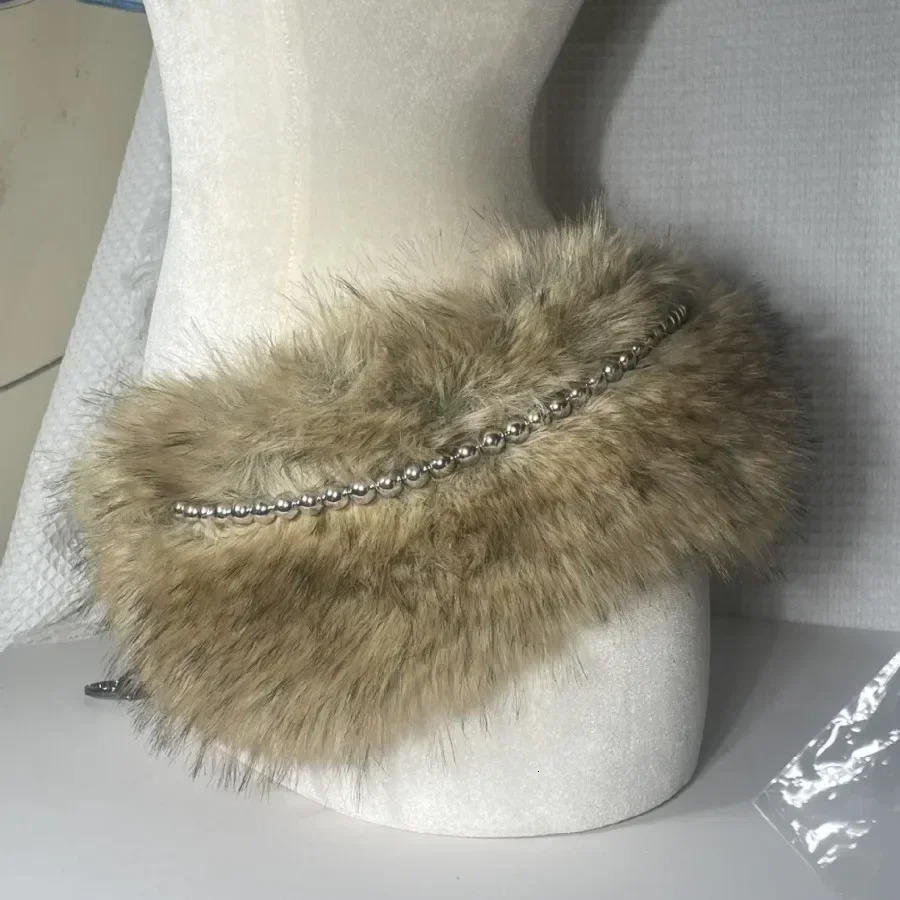 Vintage Faux Fur Belts Y2K Metal Bead Chain Plush Waist Chain Furry Fur Sexy Cowgirl Waistband Punk Belt Jeans for Night Club 250320