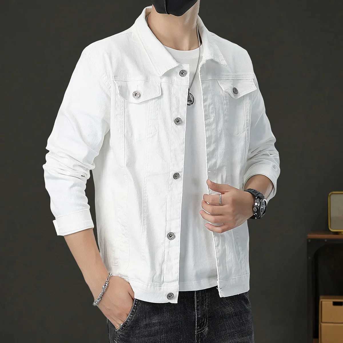 New Mens Denim Jacket Slim Fit Fashion Jeans Jackets Pocket Jacket Coat Men Male Spring Autumn Classic Yellow White Coat W250320
