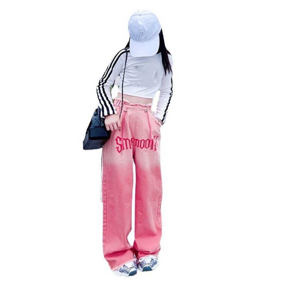 Teenage girls fashion gradient long jeans new autumn hot trade elastic waist Trouser cool hip-hop street clothing childrens jeansT250326