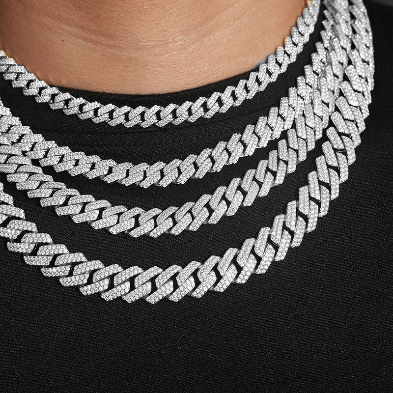 TUHE Unisex Hip Hop High Quality VVS1 Moissanite Thick Cuban Chain Necklace 925 Silver For Men Hip Hop Jewelry