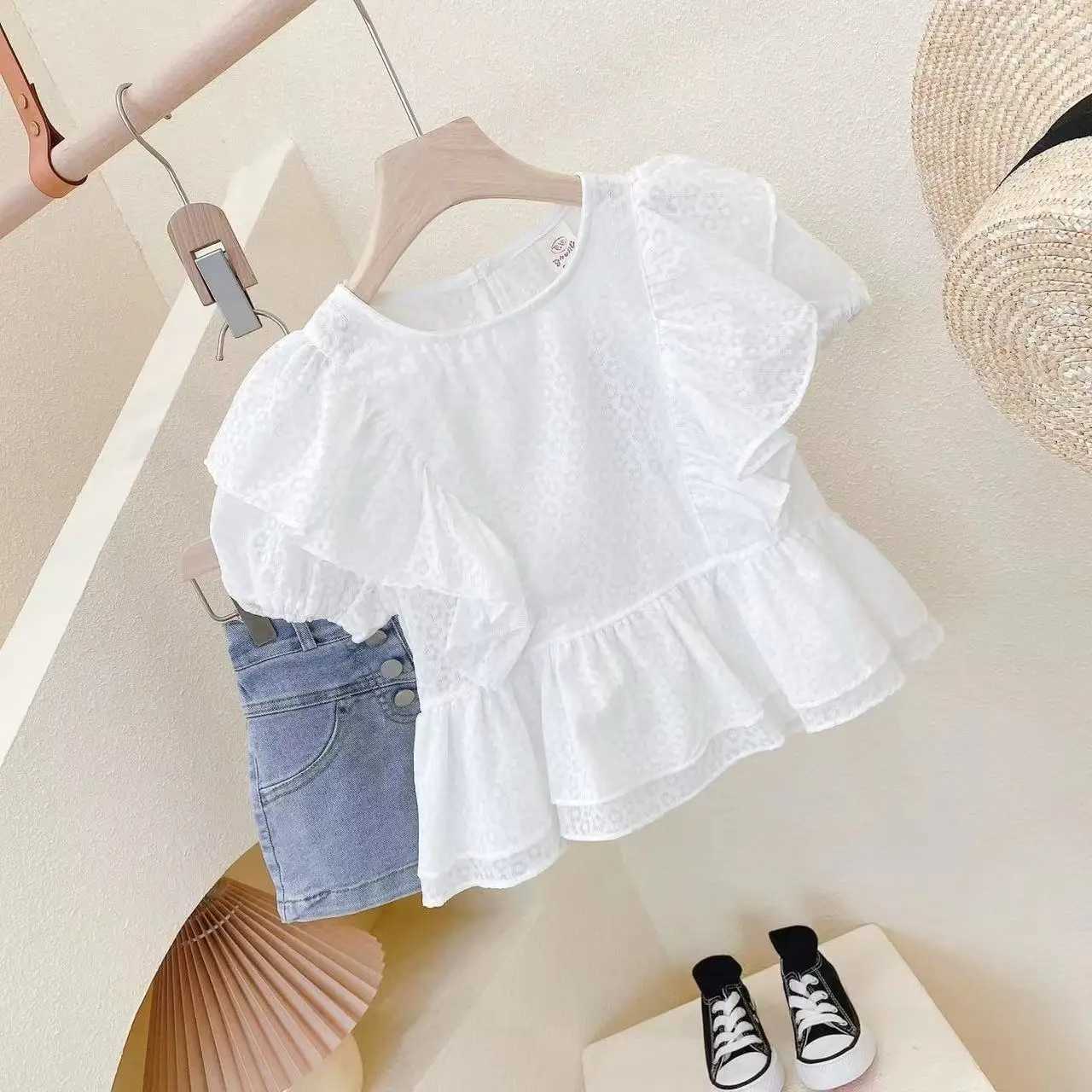Girls summer T-shirt childrens short sleeved shirt baby T-shirt fashionable childrens clothing setT250320