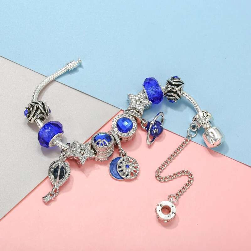 Crystal Star Charm Bracelet With Classics Star Moon Beads Bracelets Bangles For Women Men Girlfriend DIY Jewelry Gift