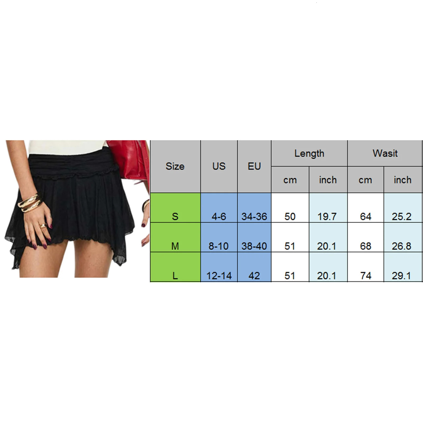 Womens Solid Color Gothic Mini Skirt Lace Ruffle High Waist Skirt Spring/Summer Irregular Hem Casual Skirt 250317