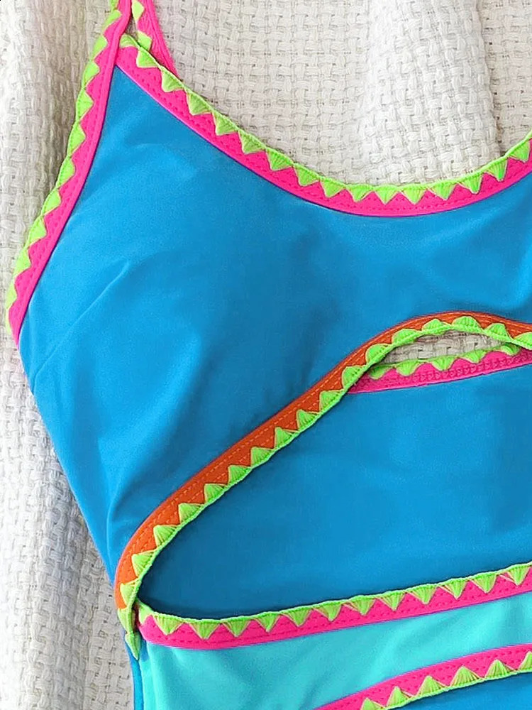 Vigoashely Sexy Patchwork Swimwear Women Strapped One Piece Swimsuit Brazilian Lady Monokini Hollow Beach Bathing Suit 250319