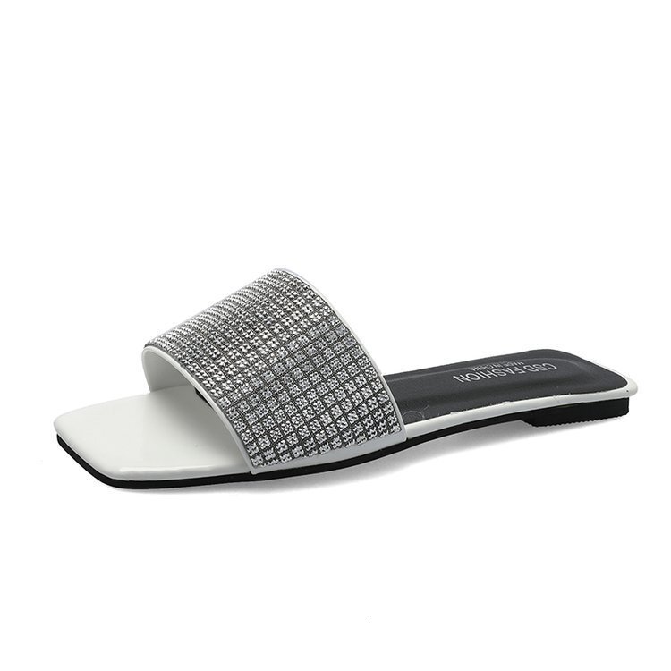 Summer Women's Slippers Designer Flat Fashion Sandals Rhinestone 2025 Sandal One Line Drag Korean Version Instagram Grid Casual Shoes