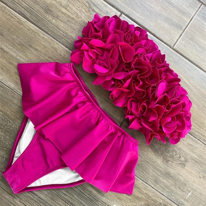 Summer Sexy Petal Push Up Backless Bikini Set Women Fashion Flower Ruffles Lady Solid Beachwear Bathing Suit w250313