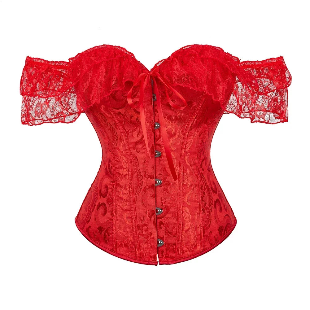 Steampunk Overbust Corset Tops for Women Victorian Vintage Lace Sleeves Chest Binder Bustier Plus Size Lingerie Korset XS-6XL 250319