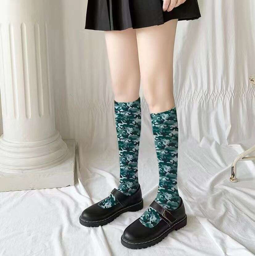 New Cross Border Spring And Autumn Silk With Printed Leg Mid Tube Socks, Fashionable, Personalized, Versatile, Colorful Socks
