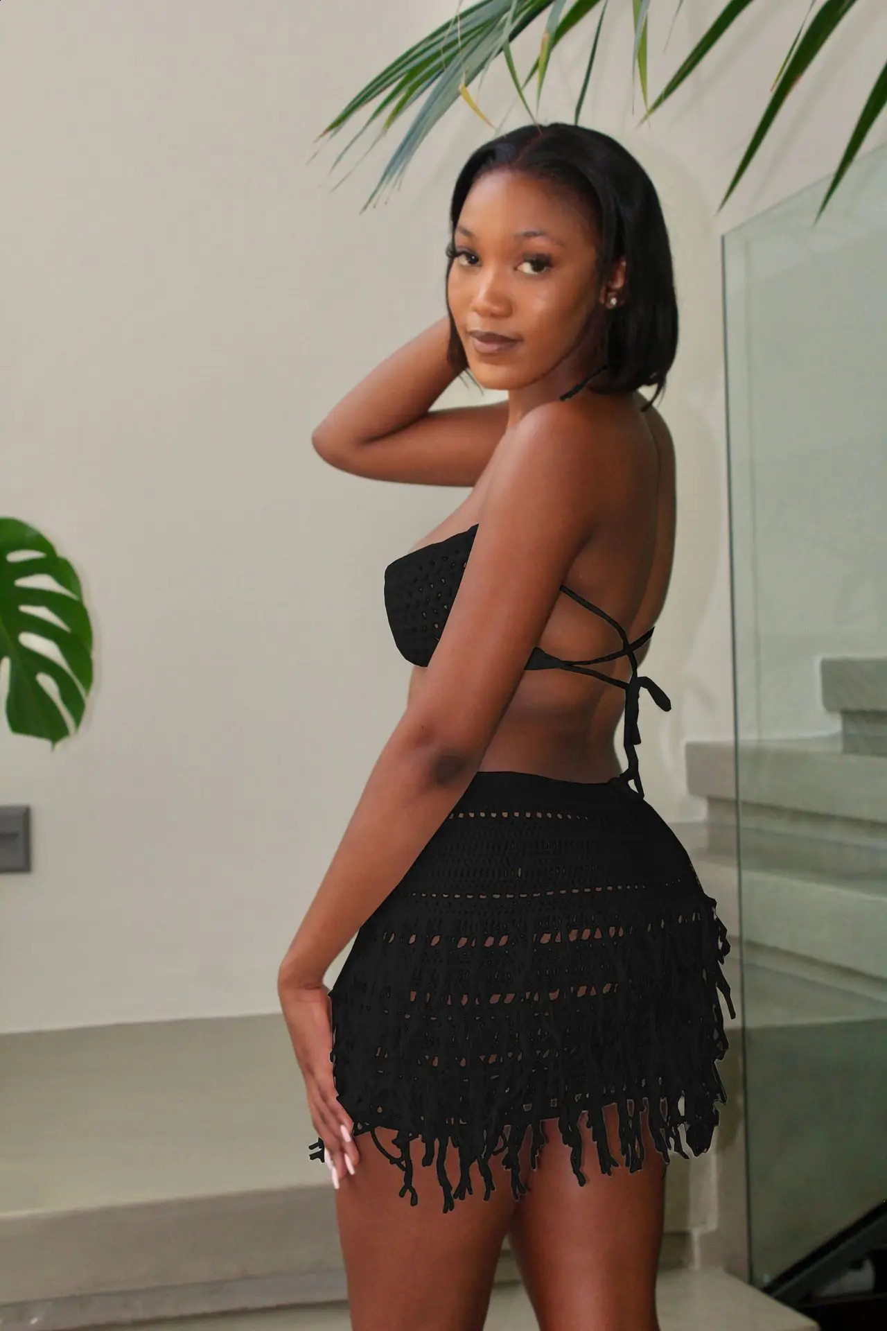 CM. YAYA Beach Holiday Knitted Crochet Tassel Womens Two Piece Set Bra Top and Mini Tight INS Street Dress Set 250318