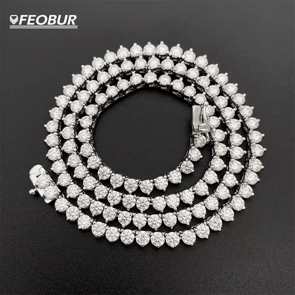 FEOBUR Certified 3/4/5mm Moissanite Tennis Necklace for Women Man S925 Sterling Silver 3Claw Lab Diamond Hiphop Chains Jewelry