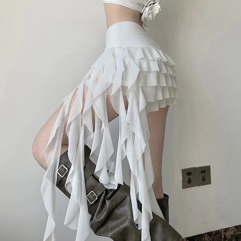 IAMSURE Holiday Ruffles Mesh Skirts With Shirts Beach Style Casual Mis-Waisted Mini Skirts Women Summer Fashion Streetwear 250317