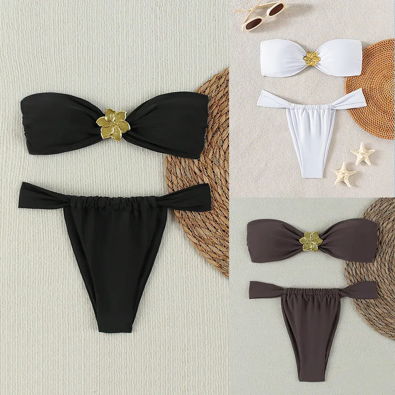 Sexy Cut-Out Bikini Set - Trendy Swimwear for Beach Goddesses Stunning Strapless Bikini Top Two-Piece Swimwear for Women 250320