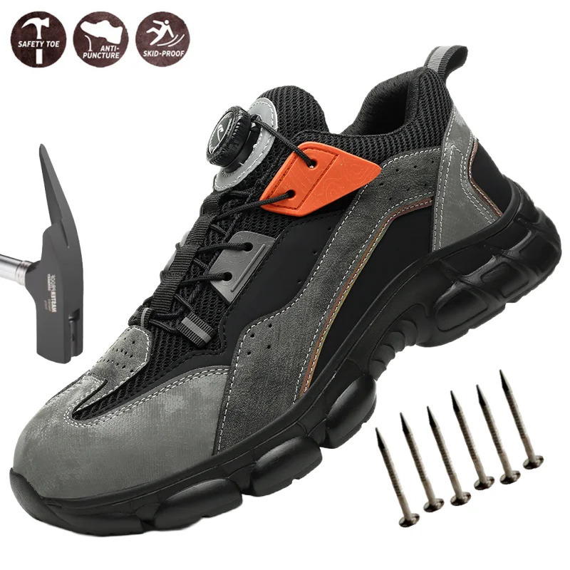 Anti-smash Anti-puncture Protective Shoes Steel Toe Boots Rotating Buttons Safety Shoes Men Waterproof Work Boots for Men 250317