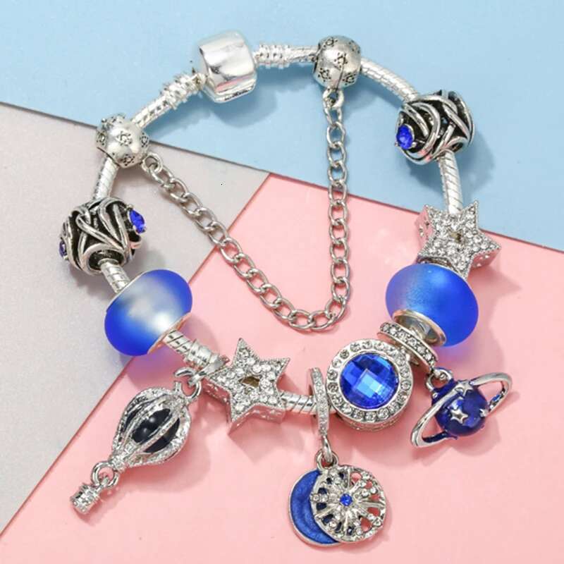 New Arrival Snake Chain Charm Bracelet For Women With Blue Star DIY Charms Beads Pendants High-Quality Jewelry Dropshipping