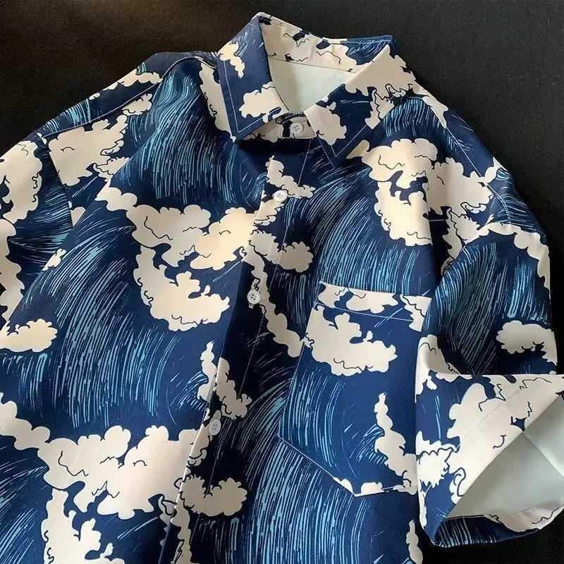 140KG beach shirt Hong Kong style summer mens or womens short sleeved clothing fashion printed ice silk coat couple shirt M250320